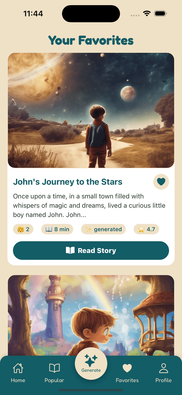 Favorite Stories Screen